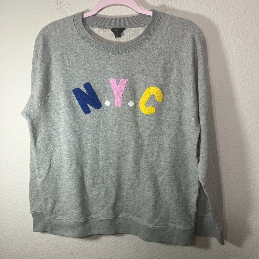 J.Crew "N.Y.C." crewneck sweatshirt gray with multi-colored varsity letters - Picture 3 of 8